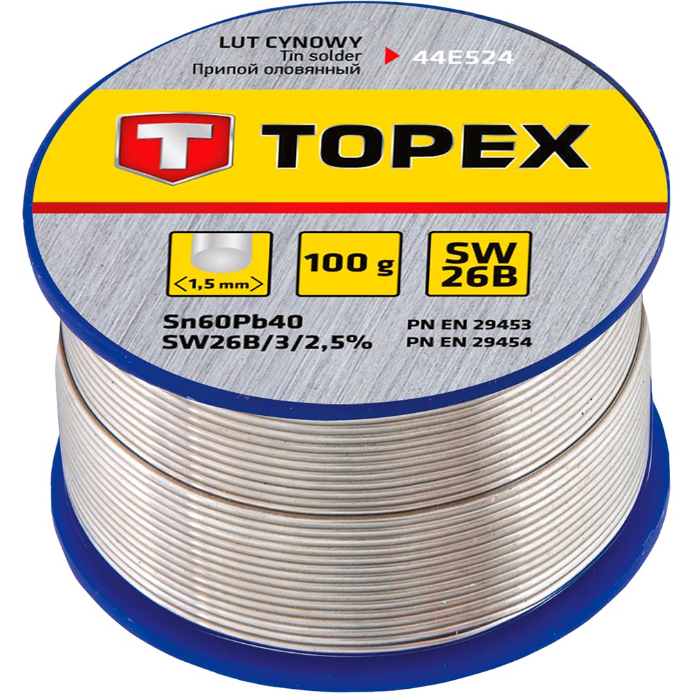 Припой TOPEX 60% олова 1.5 мм 100 г (44E524)