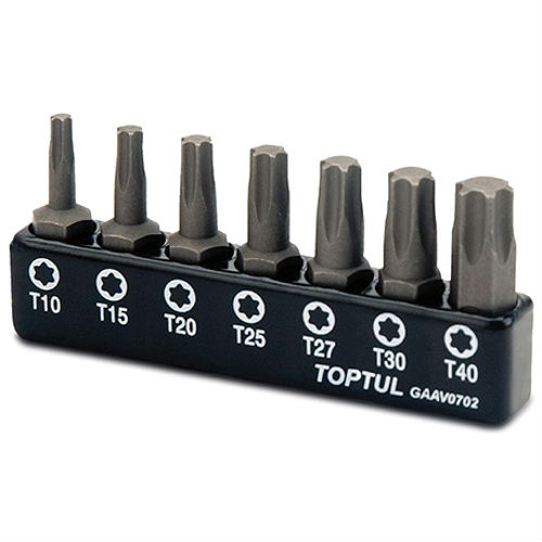 

Набор бит TOPTUL 1/4" 7 шт (GAAV0702), Набор бит 1/4" 7ед. (Torx: T10-T40)