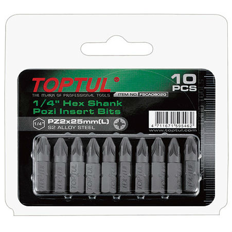 

Набор бит TOPTUL 1/4" 10 шт (FSCA0801G), Набор бит 1/4" L25мм PZ1 10ед. на блистере