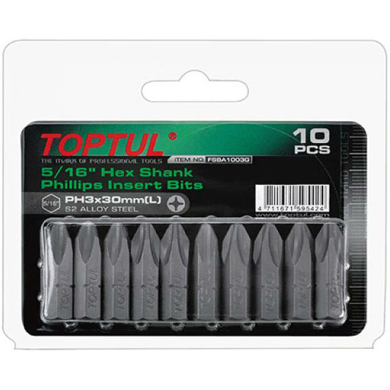 

Набор бит TOPTUL 5/16" L30мм PH2 (FSBA1002G), Набор бит 5/16" L30мм PH2 10ед. на блистере