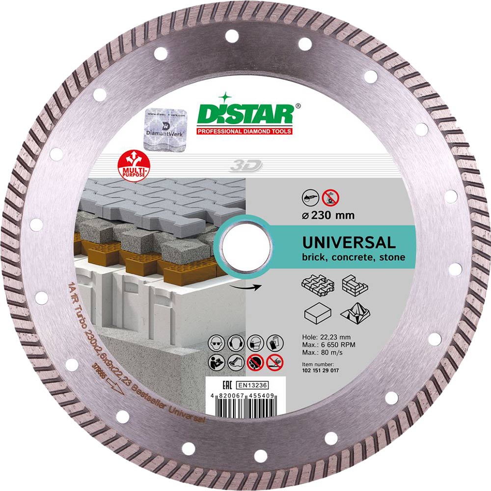 

Круг алмазный DISTAR Turbo Bestseller Universal (43817), Кр.алмаз.Turbo-230x2.6x9x22.2Bestseller Universal