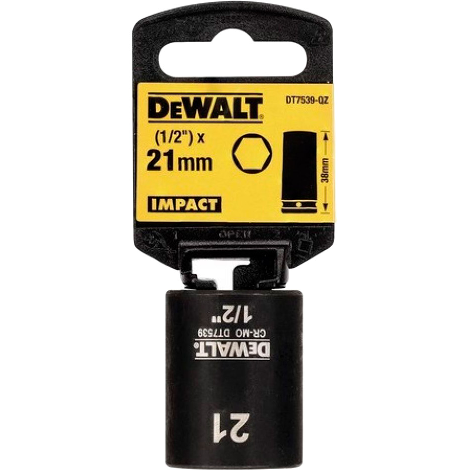 

Головка торцевая DEWALT IMPACT 1/2" х 21 мм (DT7539), Головка торцева ударна "IMPACT" коротка,