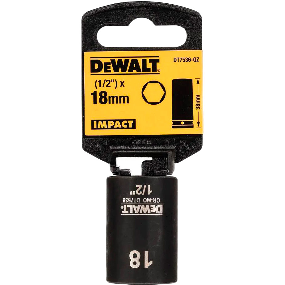 

Головка торцевая DEWALT IMPACT 1/2" х 18 мм (DT7536), Головка торцева ударна "IMPACT" коротка,