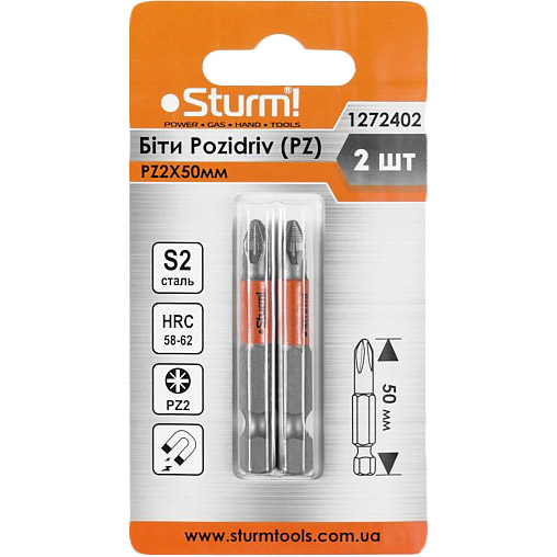 

Набор бит STURM S2 PZ2x50 мм 2 шт (1272402), 1272402 Біти S2 PZ2x50 mm, 2шт