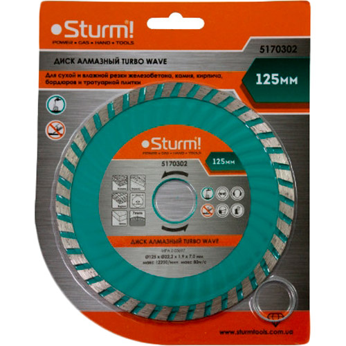

Диск алмазный Sturm Turbo Wave 125x22 мм (5170302), 5170302 Диск алмазний турбо-хвиля 125x22 мм