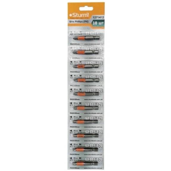 

Биты STURM S2 PH2x50 mm 10 шт (1271412), 1271412 Біти S2 PH2x50 mm,