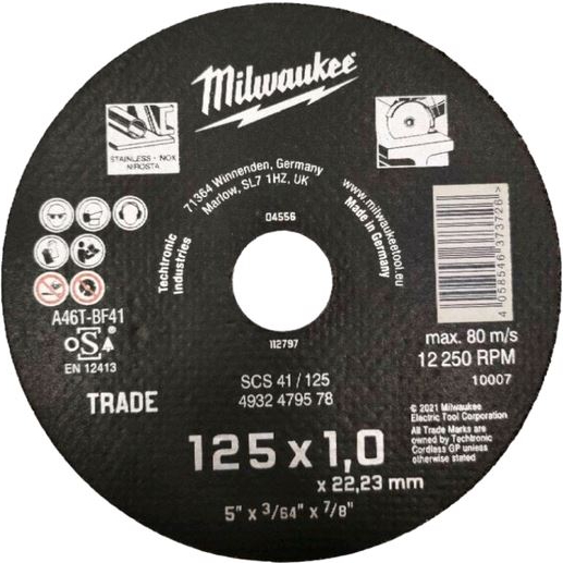 Круг отрезной по металлу MILWAUKEE SCS 41/125x1 125 мм (4932479578)