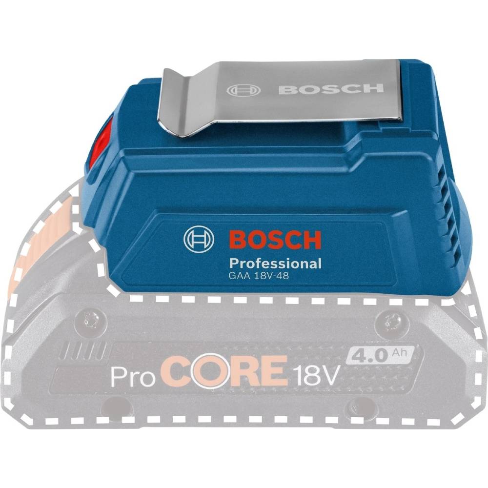 USB-адаптер для батареи Bosch GAA 18V-48 Professional 2.4 А (0.618.800.0L6) Дополнительно Вольтаж - 18 В; совместимось: с аккумуляторами системы Bosch Professional 18V, AMPShare, мультибрендовым альянсом аккумуляторов.