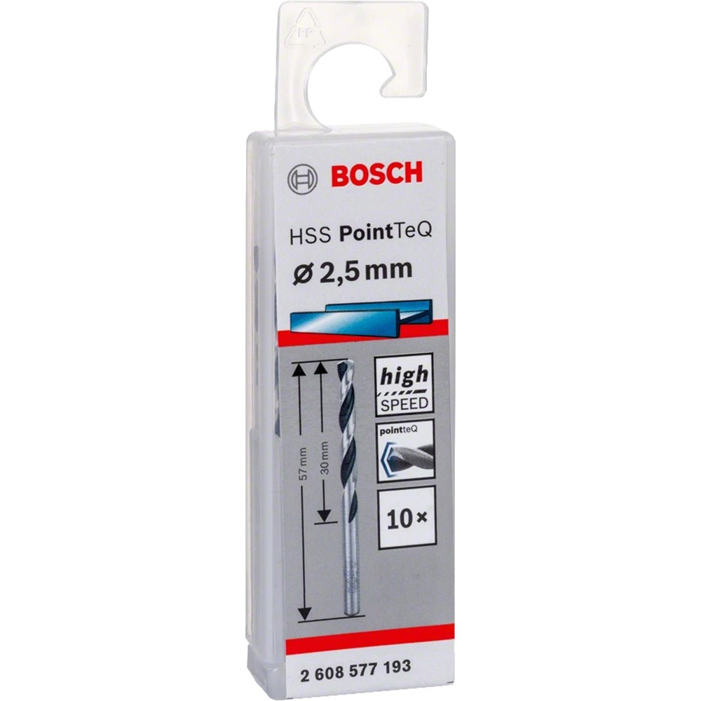 Набор сверл по металлу BOSCH HSS-PointTeQ 2.5х30х57мм 10шт (2.608.577.193) Тип набор сверл