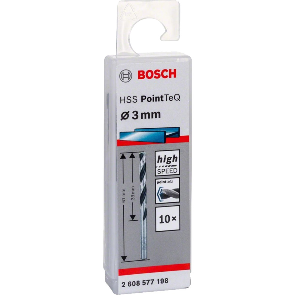 Набір свердел по металу BOSCH HSS-PointTeQ 3х33х61мм 10шт (2.608.577.198) Тип набір свердел