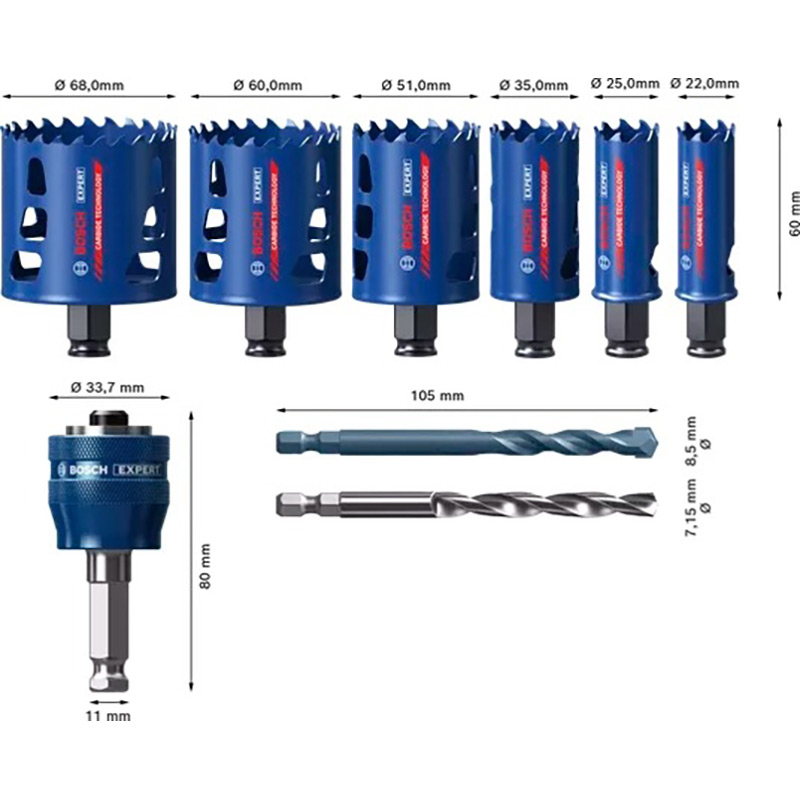 Набір коронок BOSCH Tough Material 22 - 68 мм 9 шт (2.608.900.445) Тип набір корончастих свердл