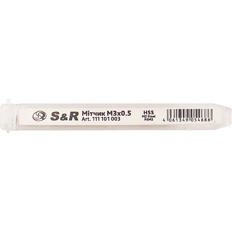 Мітчик S&R М3 х 0.5 мм H2 HSS (111101003) Додатково Крок різьблення 0.5; Вид різьблення: Внутрішня; Тип різальної частини: Конічна; Тип розгортки: Цілісна; Тип хвостовика: Квадратний; Для метричної правої різі з допуском Н2