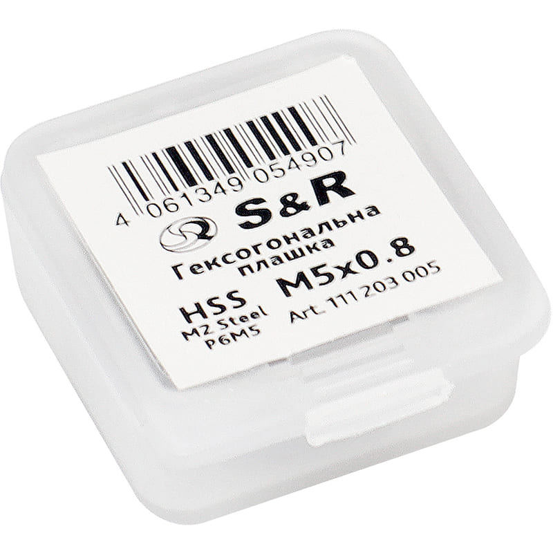 Плашка S&R М5 х 0.8 мм HSS R6M5 (111203005) Размеры 22 х 22 х 7