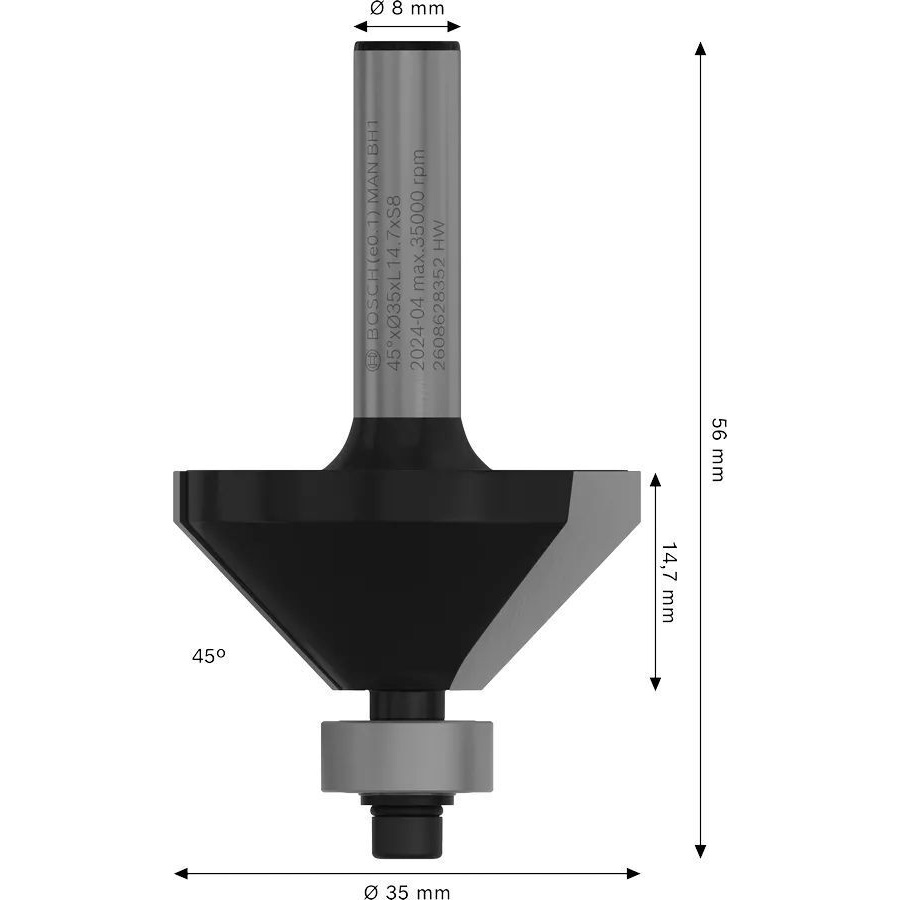 Фреза фасонная BOSCH Professional Std S8 D11 L15 45° (2.608.628.352) Тип фреза