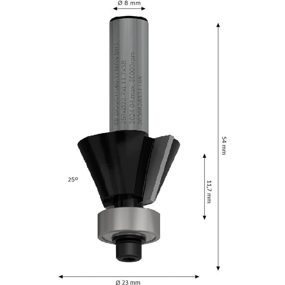 Фреза фасонная BOSCH Professional Std S8 D23.7 В5.5 L12 25° (2.608.628.351) Тип фреза