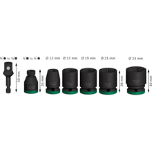 Набор ударных торцевых головок BOSCH Professional Standart 1/2" 7шт с адаптером (2.608.003.032)