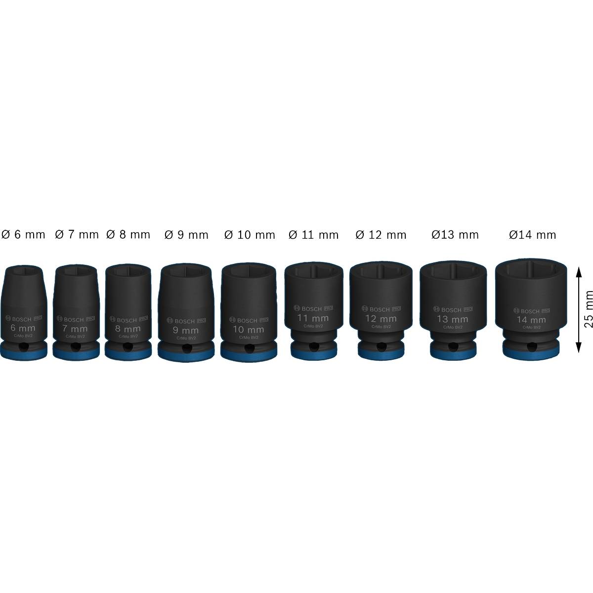 Набор торцевых головок BOSCH Professional Standart 1/4" 25 мм  9 шт (2.608.003.034) Размерность торцевых головок 1/4