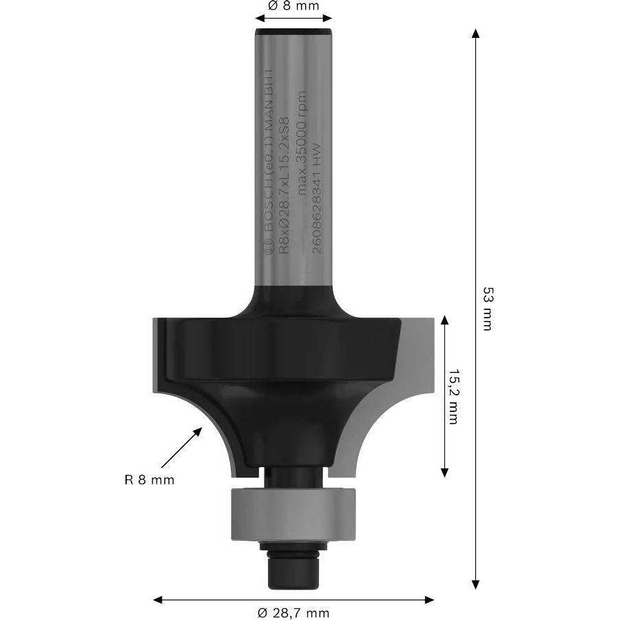 Фреза карнизна BOSCH Professional Std S8 R8 L15.2 (2.608.628.341) Тип фреза