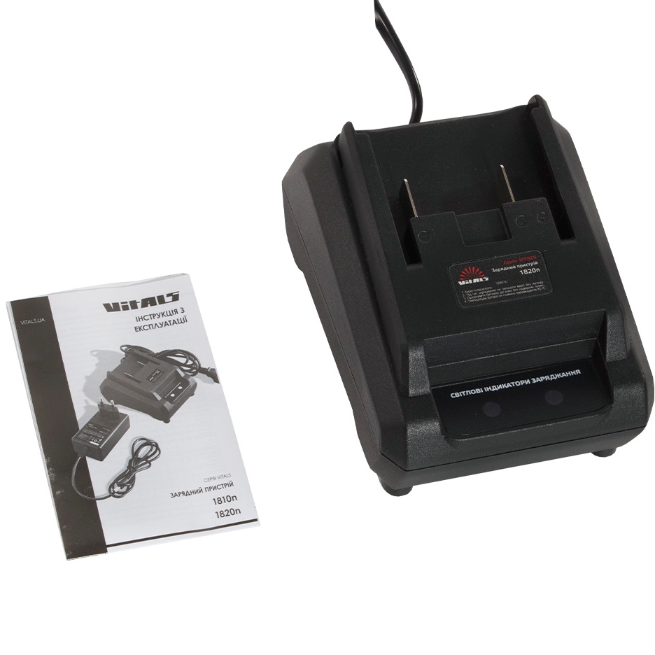 Зарядний пристрій VITALS 1820n (213530) Додатково Тип акумуляторних батарей: Li-ion; Напруга: 230 В; Частота струму: 50 Гц; Вихідна напруга: 21 В; Сила вихідного струму: 2А; Потужність: max 40 Вт; Індикація зарядного процесу; Захист від перегріву, перенапруги, короткого замикання