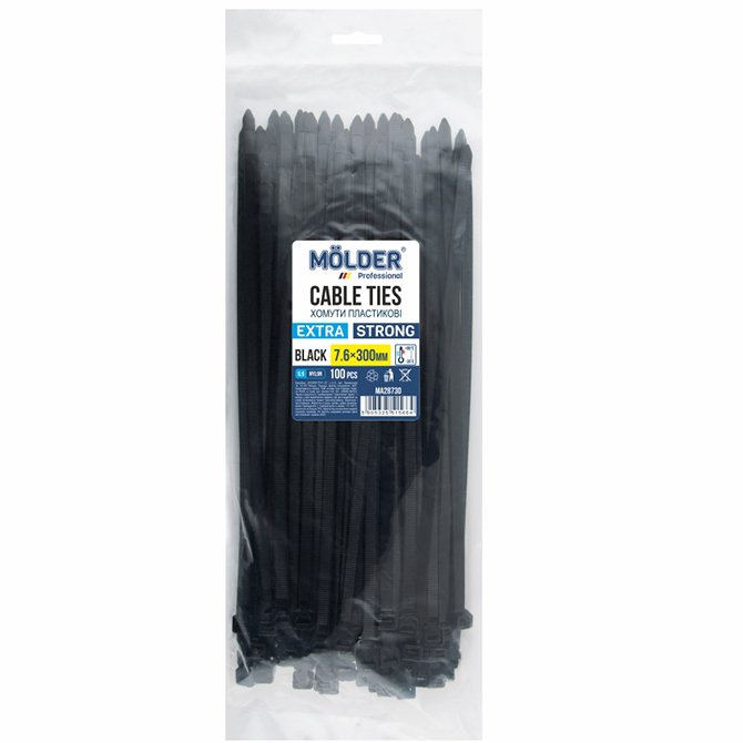 Стяжки MOLDER 7.6x300 100 шт Black (MA28730)