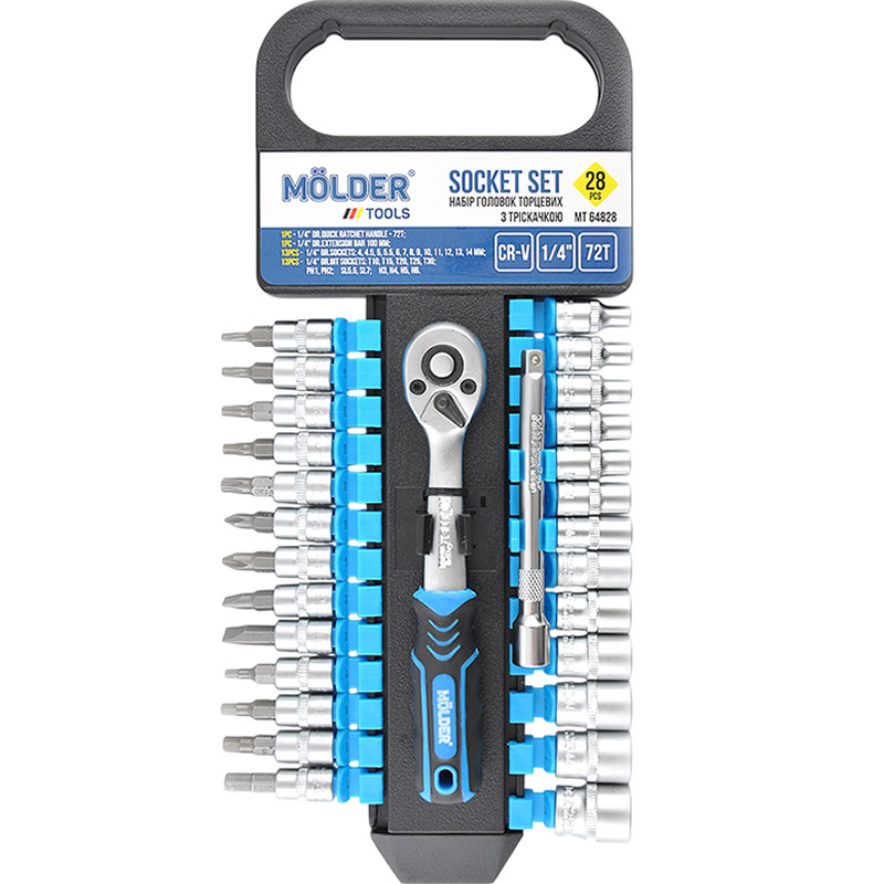 Набір головок торцевих MOLDER 1/4" 72Т CR-V 6-24 мм 28 шт (MT64828)