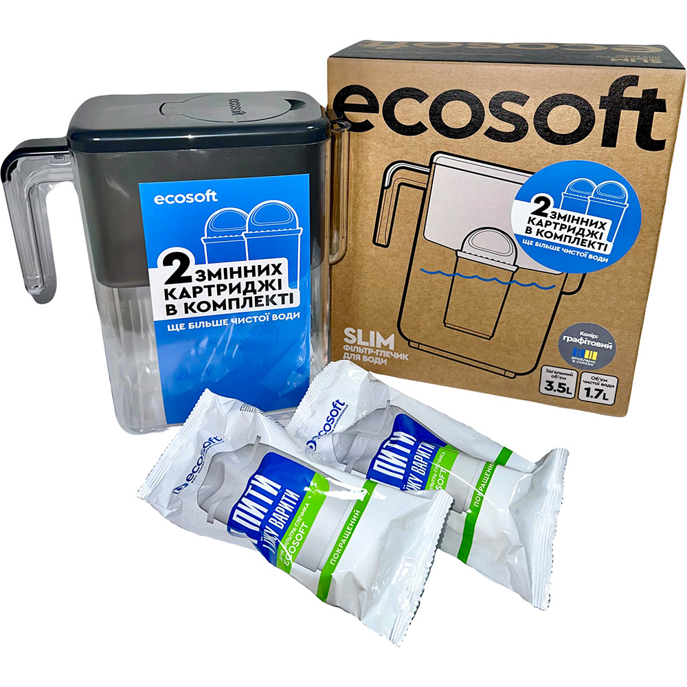 Фильтр-кувшин ECOSOFT Slim Graphite + 2 картриджа (4820056809138)