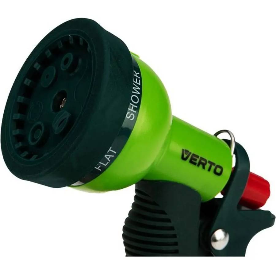 Ороситель VERTO пистолетный Green (15G714) Дополнительно Диаметр соединения: 1/2", 3/4"; режимы работы 6 шт - точечный, веер, душ, конус, струя, разбрызгивание