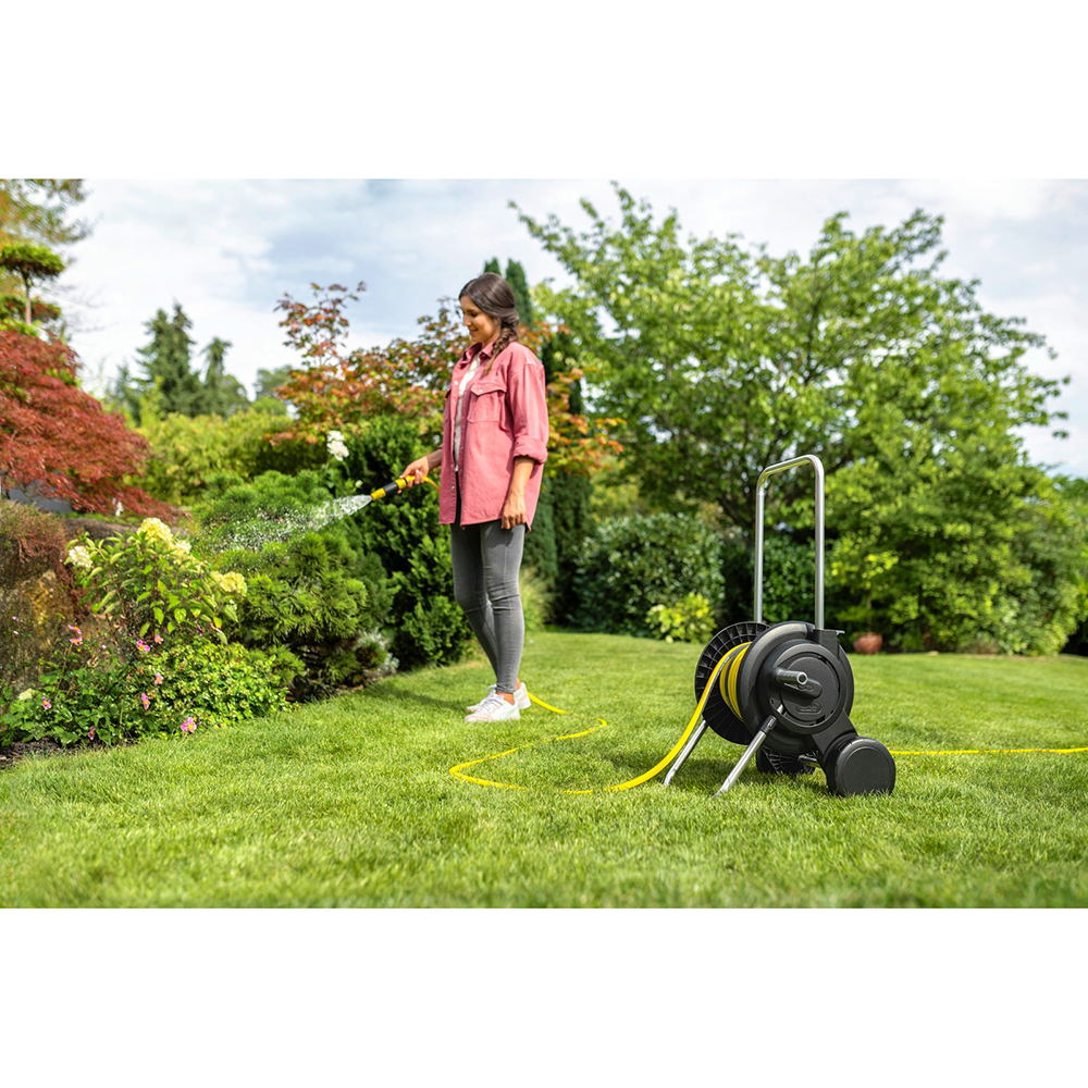 Тележка для шланга KARCHER HT 2.20 Set (2.645-362.0) Дополнительно Барабан тележки вмещает около 40 м 1/2", 20 м 5/8", 25 м 3/4"; Шланг PrimoFlex: 20 м 1/2"