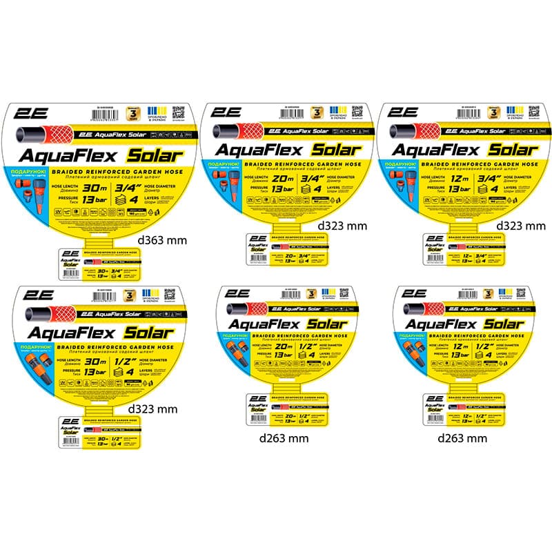 Шланг садовый 2E AquaFlex Solar 3/4" 12 м (2E-GHE34SR12) Диаметр (дюймы/мм) 3/4" (19)