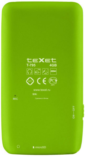 MP3-плеер TEXET T-795 4 Gb (green) ЖК дисплей 2.4