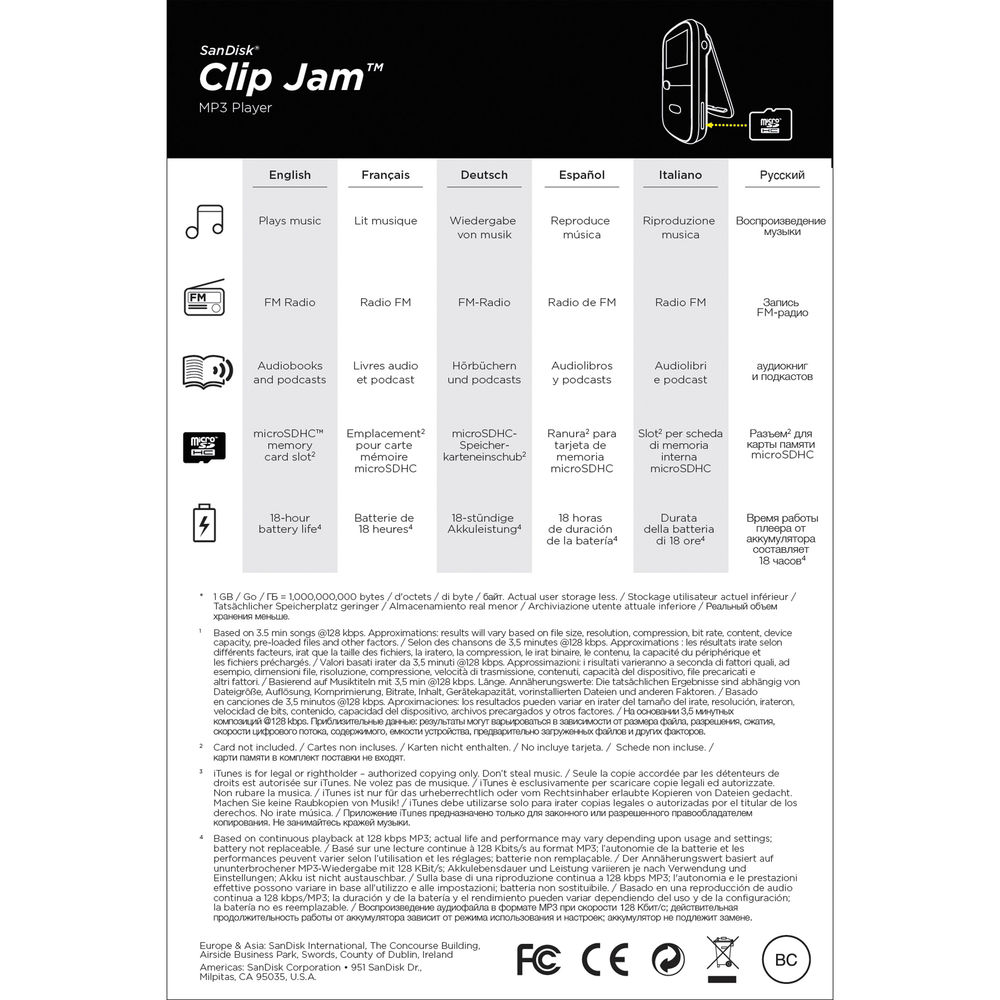 Внешний вид MP3-плеер SANDISK Sansa Clip JAM 8GB Black (SDMX26-008G-G46K)