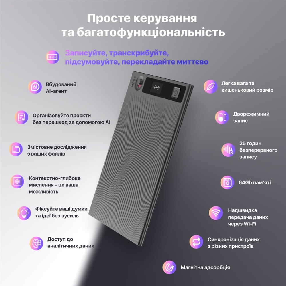 Диктофон MOBVOI TicNote з АІ (NE-79) Запис із телефонної книги True