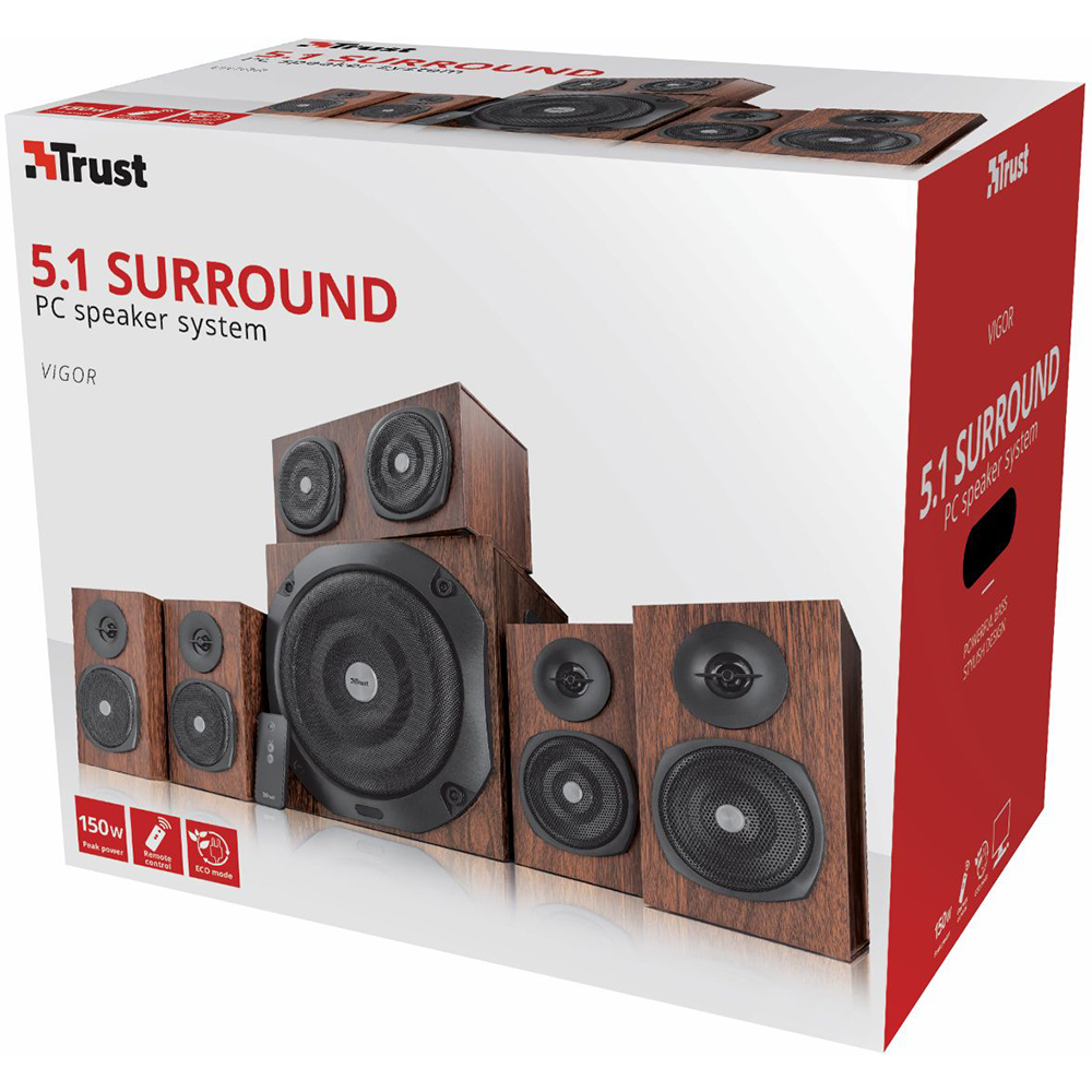 Колонки TRUST Vigor 5.1 Surround Speaker System for PC brown (21786) Потужність сабвуфера 35