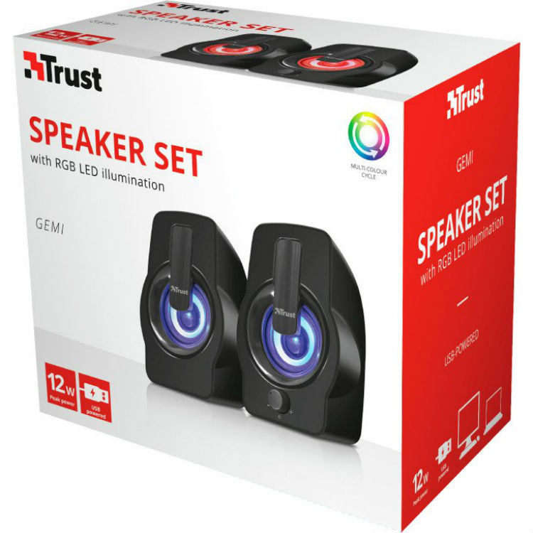 Колонки TRUST Gemi RGB 2.0 speaker set black (22948) Потужність колонок 12