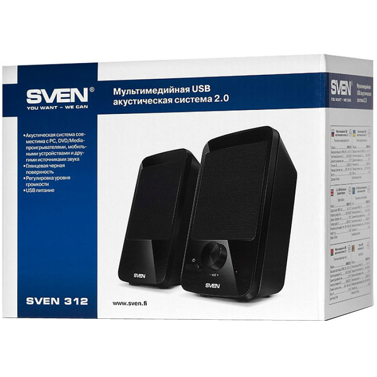 Колонки SVEN 312 Black (410054) Частотний діапазон 100 - 20000