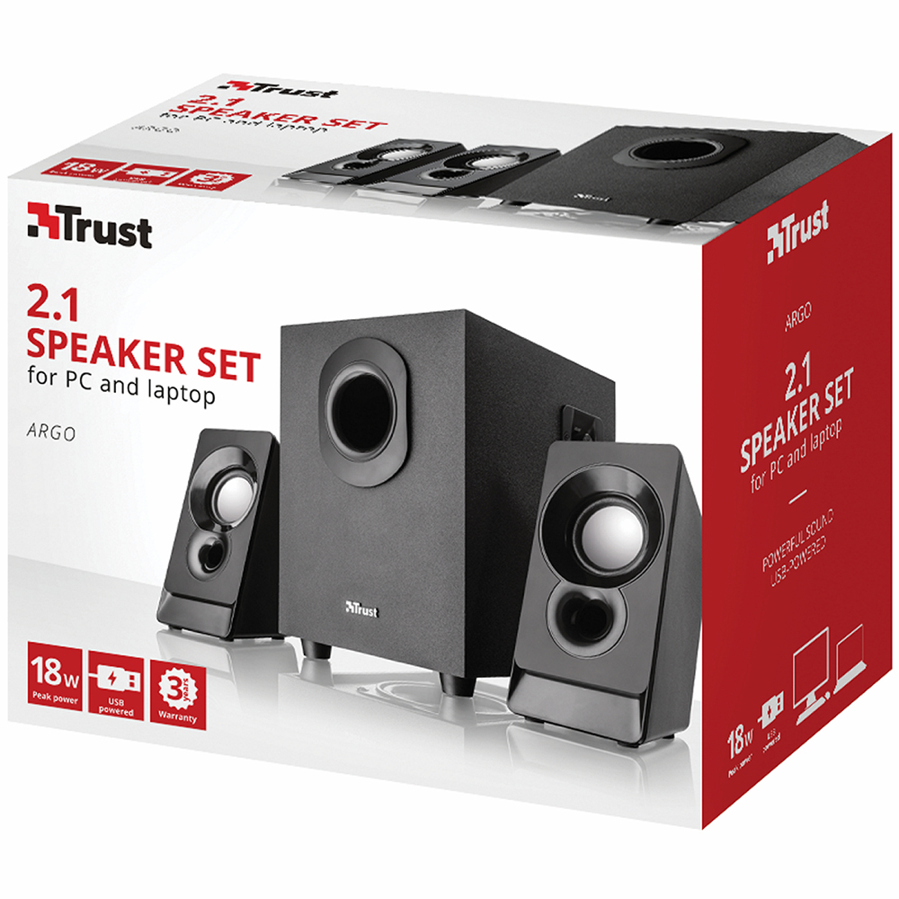 Зовнішній вигляд Колонки TRUST Argo 2.1 Subwoofer Speaker Set USB black (21038)