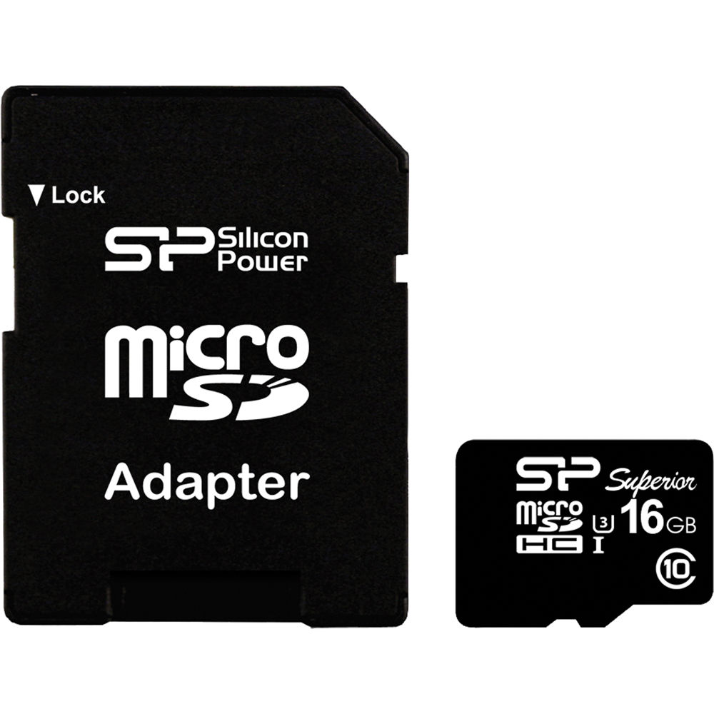 Карта памяти SILICON POWER Superior 16GB C10 UHS-I U3 + SD адаптер (SP016GBSTHDU3V10SP)