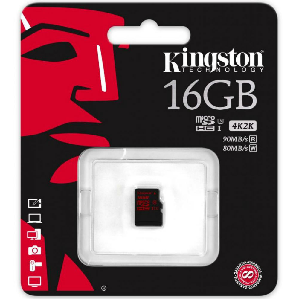 Карта пам'яті KINGSTON microSDНС 16 Gb Class 10 SDCA3/16GBSP Об'єм пам'яті 16 Гб