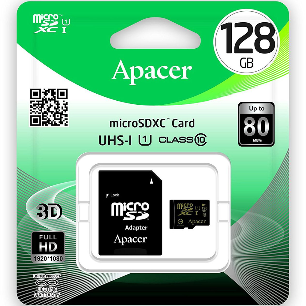 Карта пам'яті APACER microSDXC 128GB UHS-I U1 (AP128GMCSX10U1-R) Тип карти micro-SDXC