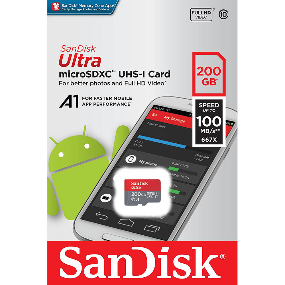 Карта памяти SANDISK microSDXC 200GB Ultra A1 C10 UHS-I  (SDSQUAR-200G-GN6MA) - в интернет-магазине Фокстрот: цены, отзывы,  характеристики | купить в Киеве, Харькове, Днепропетровске, Одессе - Украина