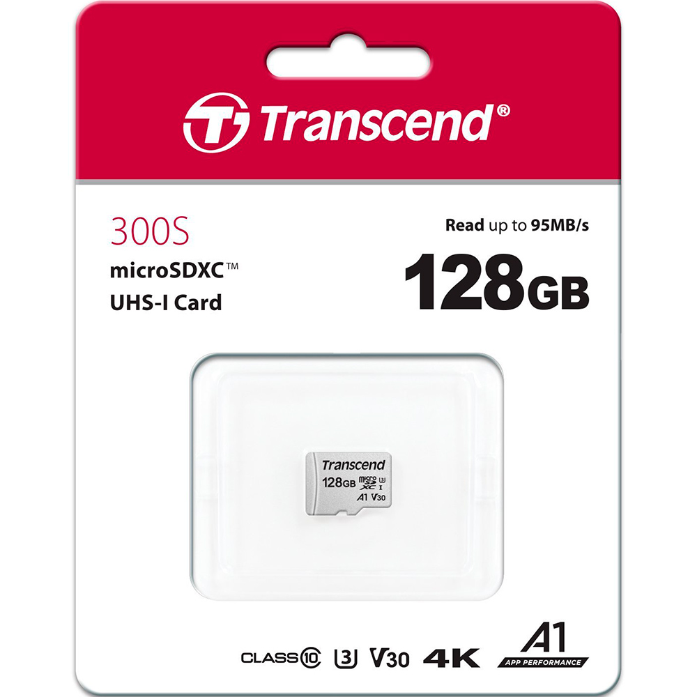 Карта пам'яті TRANSCEND microSDXC 300S 128GB UHS-I U3 (TS128GUSD300S) Тип карти micro-SDXC