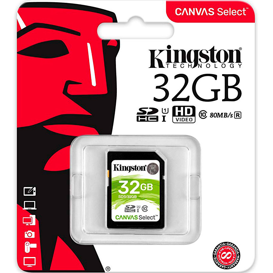 Карта памяти KINGSTON SDHC 32 GB Canvas Select U1 (SDS/32GB) Тип карты SDHC