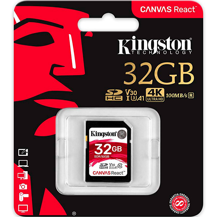 Карта памяти KINGSTON SDHC 32GB Canvas React U3 (SDR/32GB) Тип карты SDHC