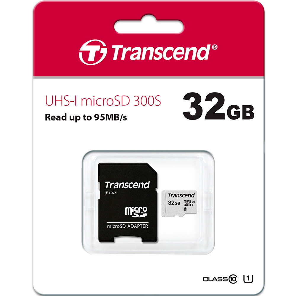 Карта пам'яті TRANSCEND microSDHC 32GB 300S UHS-I (U1) (TS32GUSD300S-A) Об'єм пам'яті 32 Гб