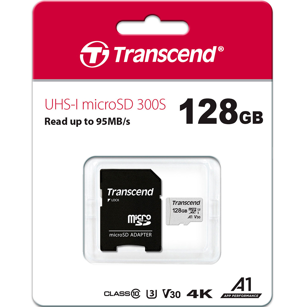 Карта памяти TRANSCEND microSDXC 128GB 300S UHS-I (U3) (TS128GUSD300S-A) Объём памяти 128 Гб