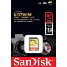 Карта памяти SANDISK SDXC 64GB Extreme C10 V30 UHS-I U3 150MB/s (SDSDXV6-064G-GNCIN)