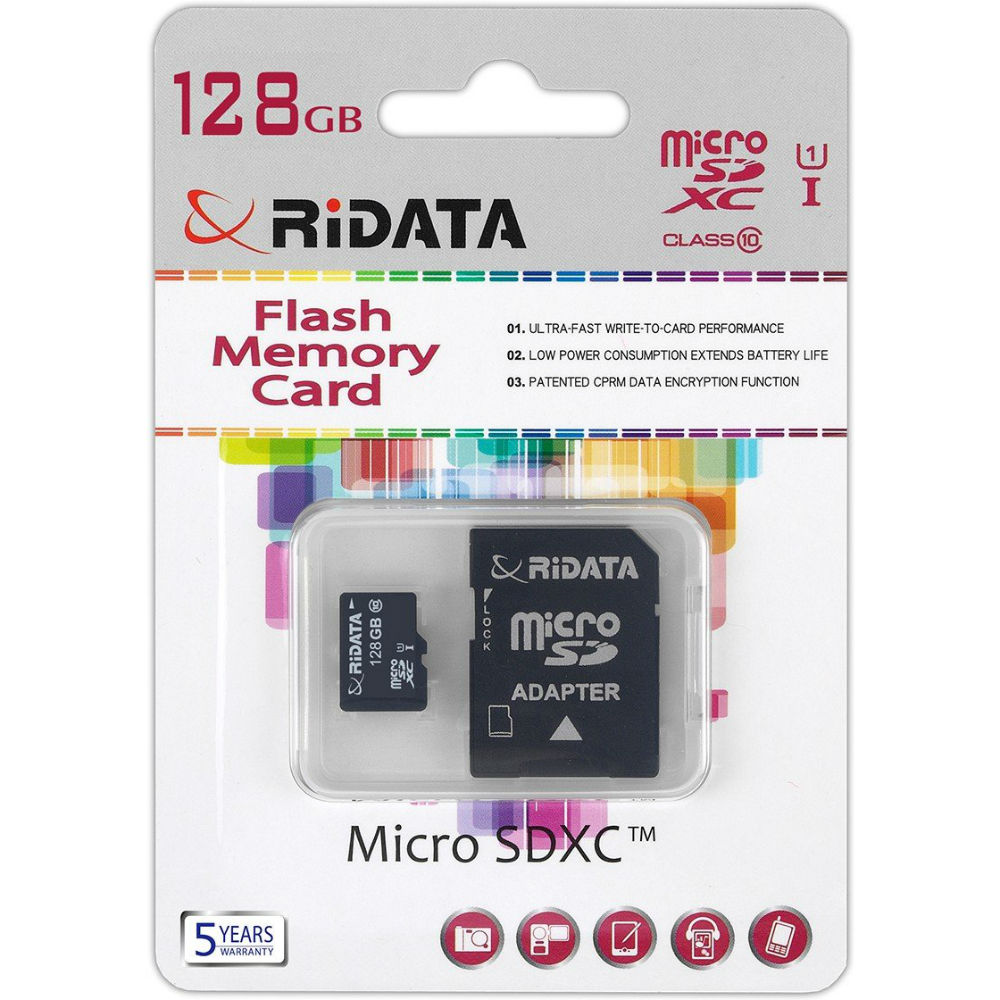 Карта пам'яті RIDATA microSDXC 128GB Class 10 UHS-I + SD адаптер (FF967403) Тип карти micro-SDXC