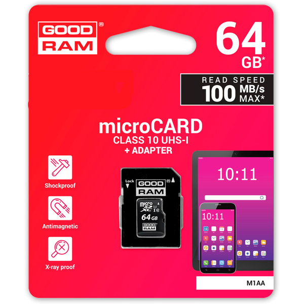 Карта пам'яті GOODRAM microSDXC 64GB Class 10 UHS I (M1AA-0640R12) Клас UHS-I (U1)