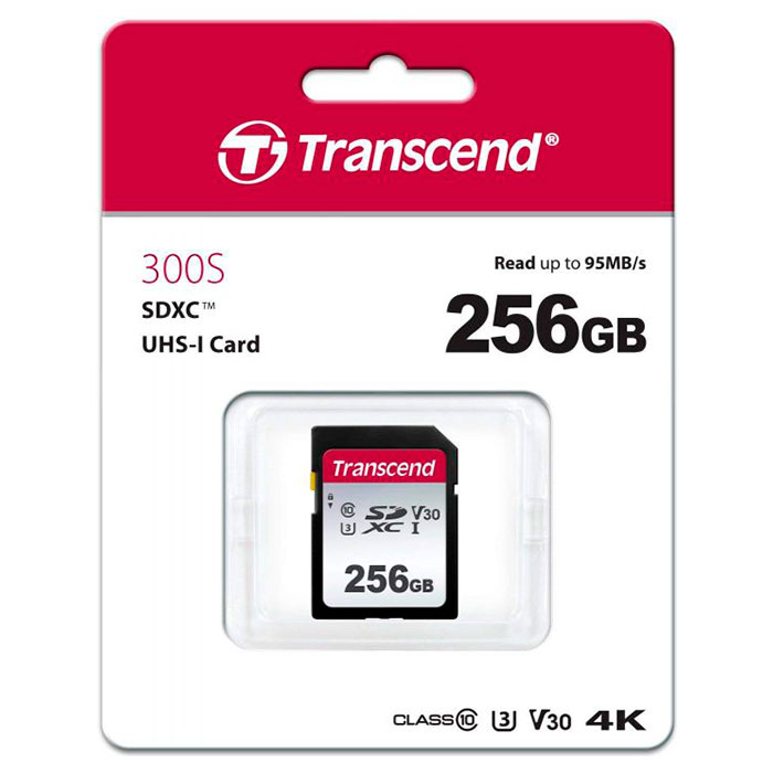 Карта пам'яті TRANSCEND SDXC 256GB 300S UHS-I U3 (TS256GSDC300S) Тип карти SDXC