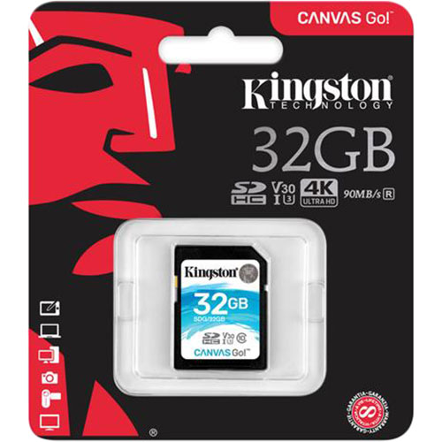 Карта памяти KINGSTON SDHC 32 GB Canvas Go (90R/45W) CL10 U3 V30 (SDG/32GB) Тип карты SDHC